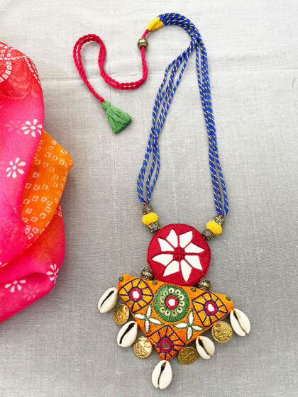 Orange Embroidered Potli Necklace