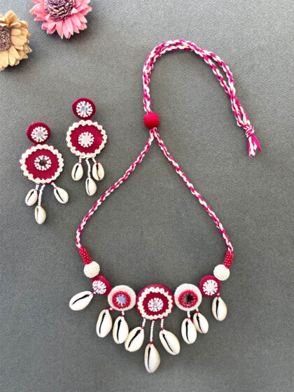 kaudi hanging mirror work necklace