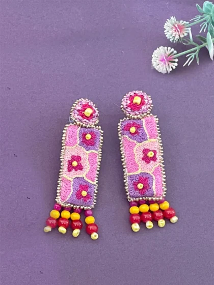 Hand Embroidered Long Earrings