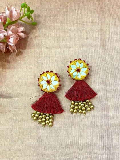 Mirror Thread Work Earrings