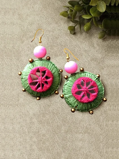 green thread earrings