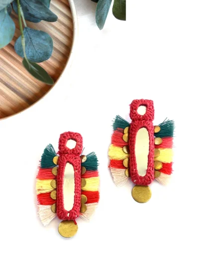 boho mirror work tassel earrings